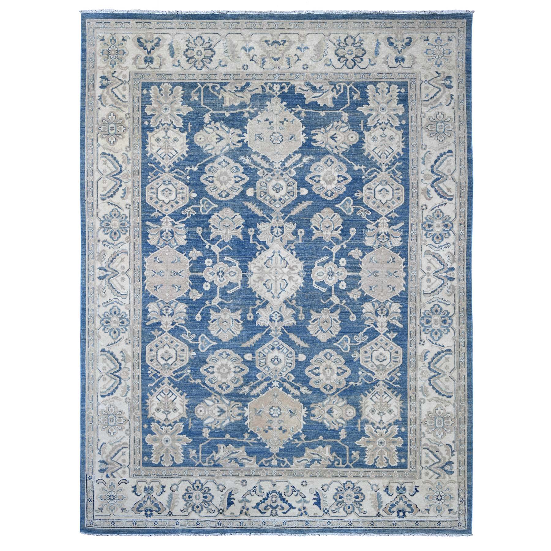 9'x11'8" Carolina Blue, Vintage Look Kazak with All Over Geometric Motifs, Hand Knotted, 100% Wool, Natural Dyes, Oriental Rug 